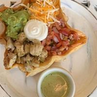 Taco Salad · Fried tortilla shell served with lettuce mix + one protein of your choice + pico de galo+ ch...
