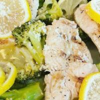 Limone Dinner · Grilled Chicken with lemon sauce and Brussel sprouts
