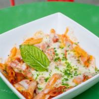 Ziti · Vegetarian. Penne pasta with tomato sauce, mozzarella, parmesan and topped with mozzarella.