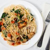 Capelli Caprese · A lighter dish of angel hair pasta tossed with extra virgin olive oil, generous amounts of g...