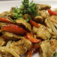Chicken Lemon Grass · Spicy. Sautéed chicken breast with bell peppers, onions, and Vietnamese lemon grass sauce. S...