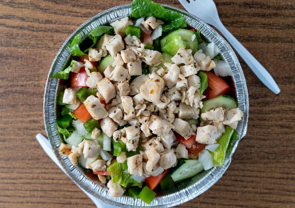 Grilled Chicken Salad · The house salad mixture with grilled chicken. Served with your choice of dressing.