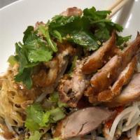 Ba-Mee Duck Noodle · Egg noodles, crispy duck breast, baby bok choy, bean sprouts and served with soup on the side.