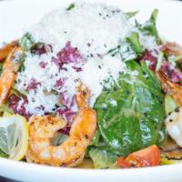 Shrimp Salad · Mix leaves salad, pan-fried shrimps, garlic, soy sauce, spicy lemon dressing, cherry tomato,...
