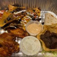 Combo Trio · Wings, Steak tips and Nachos