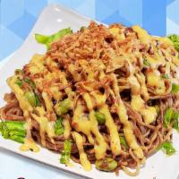 Yakisoba - (Stir Fry Noodles) · a classic Japanese stir fry noodles dish with choice of protein and vegetables (green cabbag...