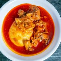 Fufu & Lightsoup · fufu served with light soup  with a choice of ( Goat meat ,Tilapia fish , Fried Fish,cowfoot)