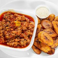 Red Red · Fried sweet plantains with black eye beans stew.