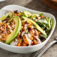 Chipotle Chicken Fresh Mex Bowl · Grilled chicken, pico, field greens, Mexican rice, corn, and black bean salsa, avocado, shre...