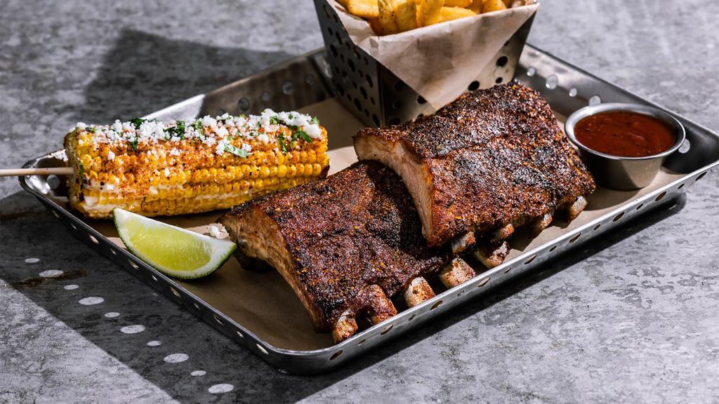 Baby Back Ribs (Full Order) · Favorite. Served with fries and roasted street corn and your choice of up to two sauces. 2230-2330 cal.