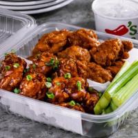Boneless Wings (22Ct) · Served with fresh celery and choice of ranch or bleu cheese on the side. Choose up to two fl...