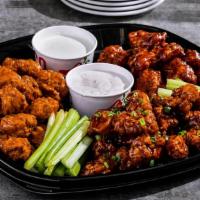 Boneless Wings (66Ct) · Served with fresh celery and choice of ranch or bleu cheese on the side. Choose up to three ...
