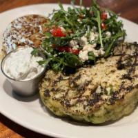 Oven-Roasted Cauliflower Steak · roasted and grilled, served with quinoa rice and a mediterranean salad of red peppers, feta ...