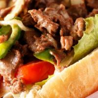 Steak And Cheese · (Served with  American cheese) lettuce, tomato, pickle, mayo (add onion, green peppers, mush...