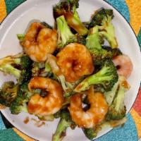 Shrimp With Broccoli 西兰虾 · Served with white rice.