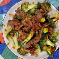 Beef With Broccoli · Stir fry beef and broccoli cooked in brown sauce.