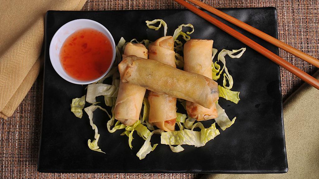 Vegetable Spring Roll · Gluten free. Chinese cabbage, wood ear mushroom, carrot and vermicelli. Four (4) spring rolls to an order.