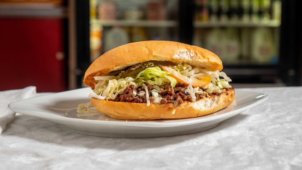 Tortas · Made with lettuce, tomatoes, avocados, jalapeño, and mayo and choice of meat.