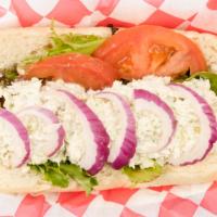 Phat Daddy'S Chicken Salad Sandwich · Chicken salad topped with lettuce tomato & onion served with chips and a pickle