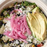 Mexican Street Corn Salad · Mixed greens & shredded romaine, jalapeno-cilantro vinaigrette, black beans, tomatoes, red o...