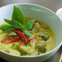 Thai Green Curry · Curry containing eggplant, bell pepper, basil and your choice of protein.