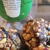Granola Bites- Homemade · organic puffed millet, organic oats, sunflower seeds, organic  peanuts, organic, raisins, or...