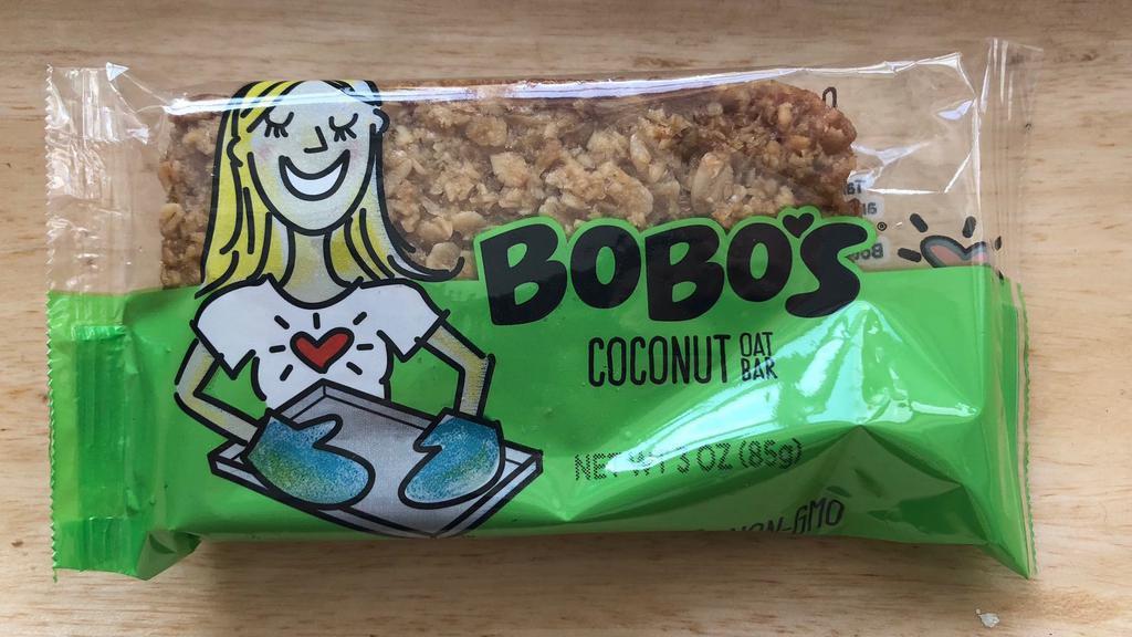 Bobo Bar · Organic whole grain rolled oats, brown rice syrup, organic coconut oil, organic cane sugar, vegetable glycerin, xanthan gum, salt, vitamin e (for freshness). CONTAINS COCONUT. MAY ALSO CONTAIN TRACES OF TREE NUTS AND PEANUTS. Raisin, Coconut, Lemon Poppy, Apple Please specify flavor choice in notes