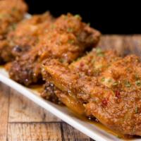 Chicken Wings (8) · Spicy. Fried or grilled, choice of Buffalo, BBQ, Sweet Thai, or Honey Crack Sauce.