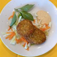  Basil & Mint Crab Cake  With Aioli · Crab cakes served with Kimchi Aioli