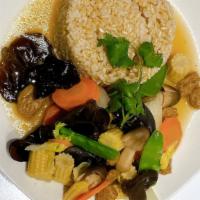 Family Vegetarian/Vegan Meal Deal For 4 · Sautéed Assorted Veggies and Mushrooms with Brown and White Rice, 1 quart of Curry Tofu, 12 ...