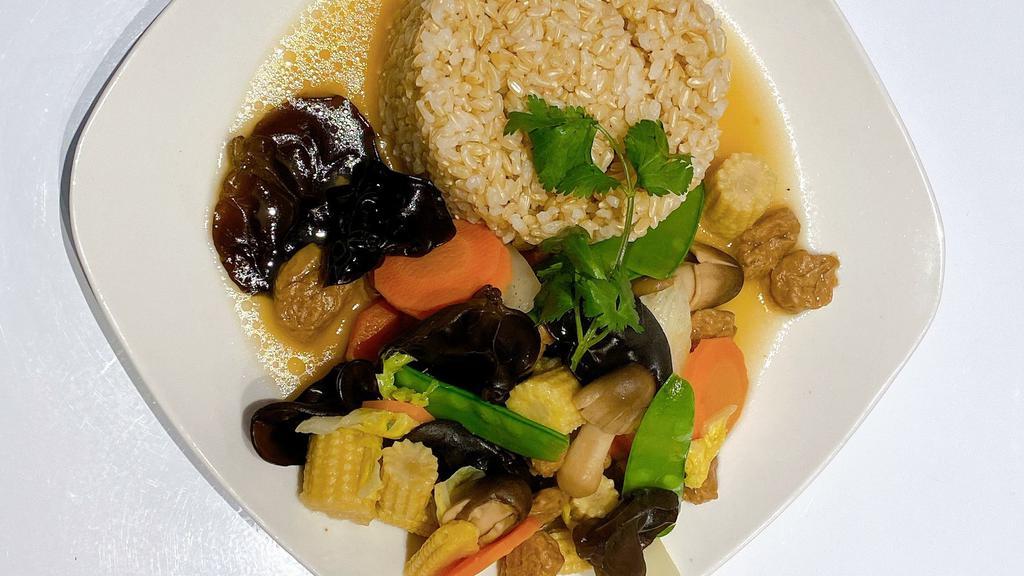 Family Vegetarian/Vegan Meal Deal For 4 · Sautéed Assorted Veggies and Mushrooms with Brown and White Rice, 1 quart of Curry Tofu, 12 Vegetable Spring Rolls and 12 Vegetarian Dumplings Crispy Deep Fried
