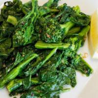 Broccoli Rabe · Blanched then sautéed with EVOO, fresh Garlic and Red Pepper Flake.