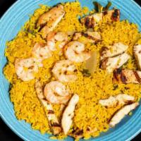 Grilled Chicken & Grilled Shrimp · Served with yellow rice or french fries and sauce.