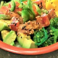 Spicy Aloha Poke Bowl · Seaweed salad, mango, avocado, cucumbers, tobiko, sesame seeds, jalapenos, and spicy poke sa...