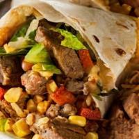 Vegetarian Burrito · Vegetarian. Flour wrap with rice, black beans, pico de gallo, lettuce, guacamole and hot sau...