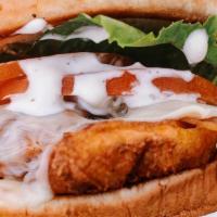 Chicken Bacon Ranch · Crispy fried chicken, bacon, tomato, American cheese and Ranch Dressing. Served on a hard ro...
