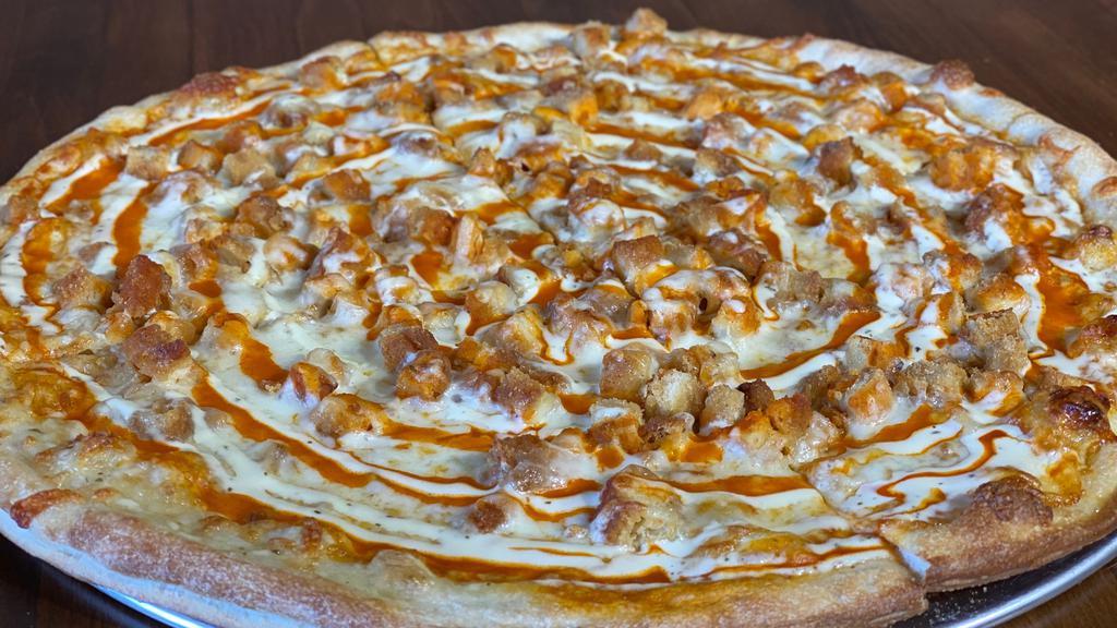 Buffalo Chicken Pizza (Medium 16'')
 · A full 1/2 pound of mozzarella cheese, tender chicken & mouthwatering buffalo wing sauce with blue cheese served on the side.