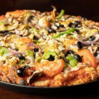Veggie Pizza (Large 18'') · A rich harvest of broccoli, green peppers, mushrooms, black olives, sweet onions & fresh tom...
