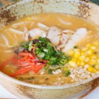 Chicken Miso Ramen / Spicy Chicken Miso Ramen · Miso flavored chicken bone broth (boiled over 24 hrs) noodle soup topped with marinated chic...