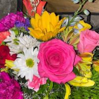 Mediums Mixed Bloom  · Medium Mixed Seasonal Bloom!! Beautiful bright colors arranged in a vase!