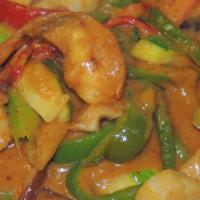Red Curry Seafood · Spicy. A combination of jumbo shrimp, scallops, lobster and crabmeat stir-fried with asparag...