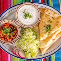 Cheese Quesadilla · Served on a 12” flour tortilla with sour cream on the side. (Please note some 'add ons' will...