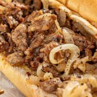 Bbq Cheesesteak · Grilled rib-eye steak meat, topped with honey BBQ sauce and melted Provolone cheese on a toa...