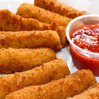 Fried Mozzarella Sticks · Fried mozzarella sticks, crunchy on the outside and super cheesy on the inside.