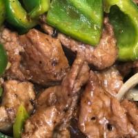 Pepper Steak  · Beef with green pepper.