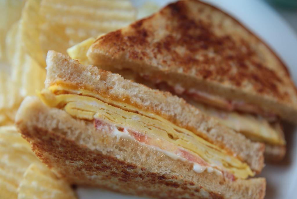 Sunrise Sandwich Without Meat · Scrambled eggs, tomato, cheddar, mayo, grilled