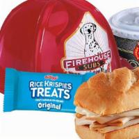 Kids Turkey Breast · Includes 12 oz. fountain drink, dessert, and a kid-sized fire hat.