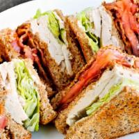 C1-Turkey Club · Turkey Breast, Bacon, Cheddar, Lettuce, Tomato, Mayo on toasted choice of Bread