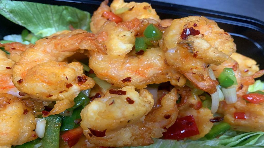 Spicy Salted & Pepper Jumbo Shrimp (Large) · Hot.