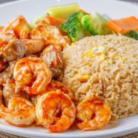 Steak & Shrimp · Served with hibachi vegetable and steamed rice.